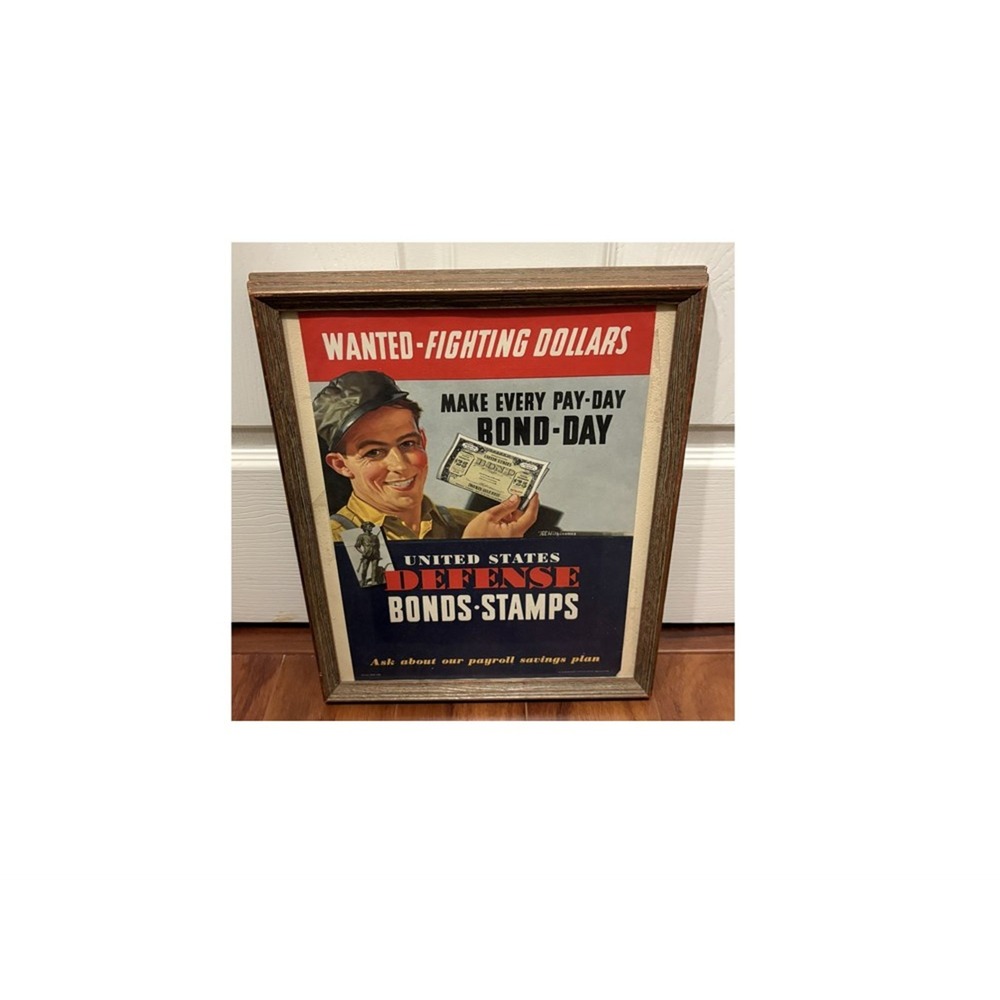 WWII Poster Fighting Dollars Defense Bond Stamps Original US Militaria Framed